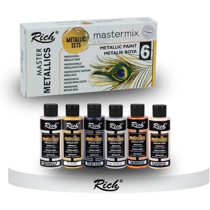 Set Rich Mastermix Vopsea Acrilica 60 ml, 6 Culori Metalice Stralucitoare pentru Pictura si Artizana