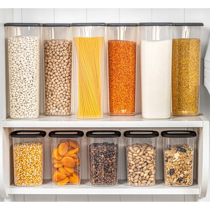 Set 12 Recipiente Alimentare CRALEX Tosca - 6x2L + 6x1.2L, Stivuibile, Fara BPA, Bej