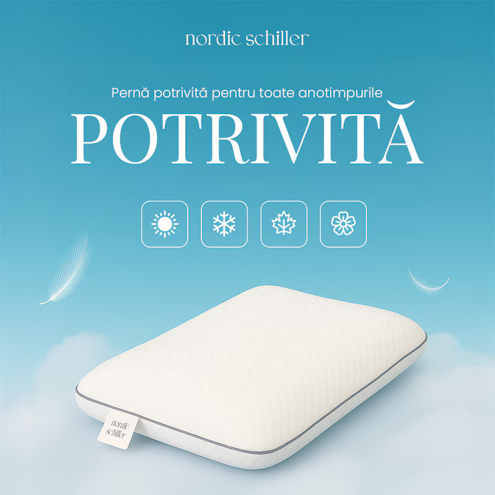 Perna Ergonomica Clasica Din Spuma Viscoelastica Nordic Schiller Pro, 60x40x12 cm, Suport Cervical, Design Anatomic, Hipoalergenica, Husa Detasabila si Lavabila, Gri Deschis, Pentru Orice Pozitie De Somn