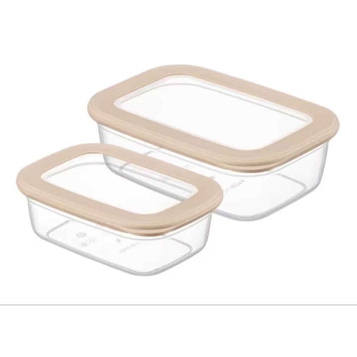 Set 2 Recipiente Alimentare Dreptunghiulare CRALEX® Tosca, Bej, 1x670ml, 1x1200ml, Depozitare etansa, Organizare si Transport Mancare