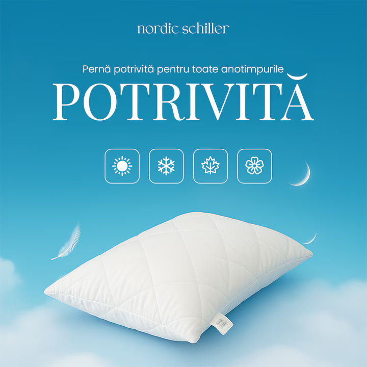 Perna Snow Point Clasica, Nordic Schiller, Din Fibre De Bambus Naturale, Antibacteriana, Respirabila Si Hipoalergenica, Umplutura Din Poliester Moale, Lavabila La 40°C, Culoare Alb Natur, Ideala Pentru Toate Sezoanele