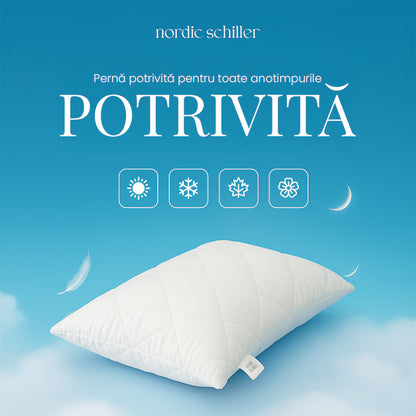 Perna Snow Point Clasica, Nordic Schiller, Din Fibre De Bambus Naturale, Antibacteriana, Respirabila Si Hipoalergenica, Umplutura Din Poliester Moale, Lavabila La 40°C, Culoare Alb Natur, Ideala Pentru Toate Sezoanele