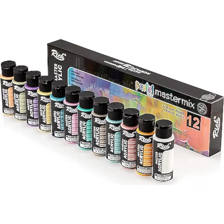 Set Rainbow, Rich Mastermix, 24 Culori Pastel, 60 ml, Vopsea Acrilica de Calitate Superioara pentru Pictura si Artizanat