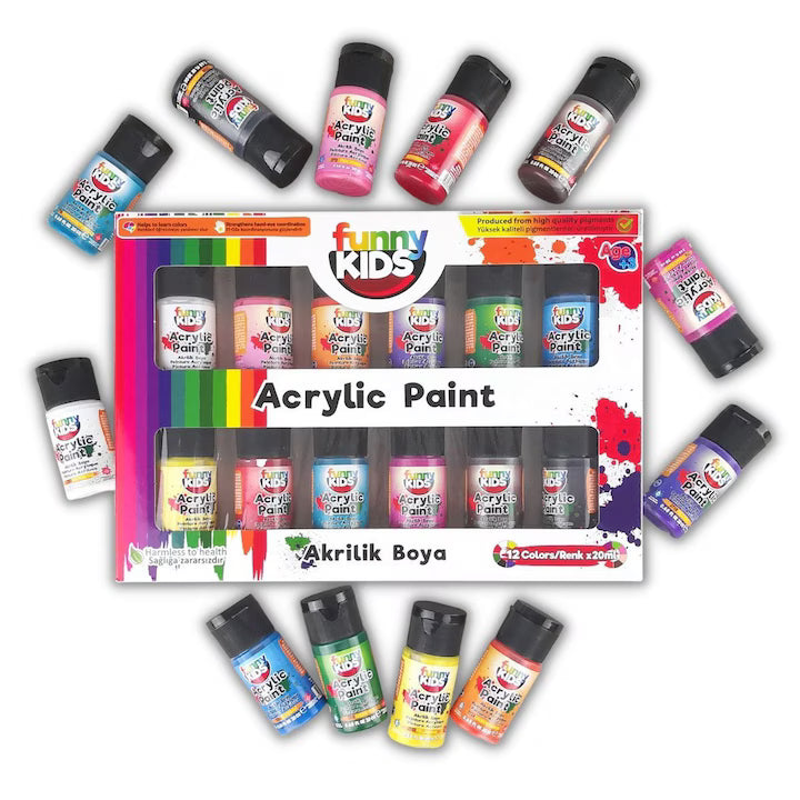 Set 12 Culori Acrilice de Pictura pentru Copii, Funny Kids, 20 ml, Acrylik Boya