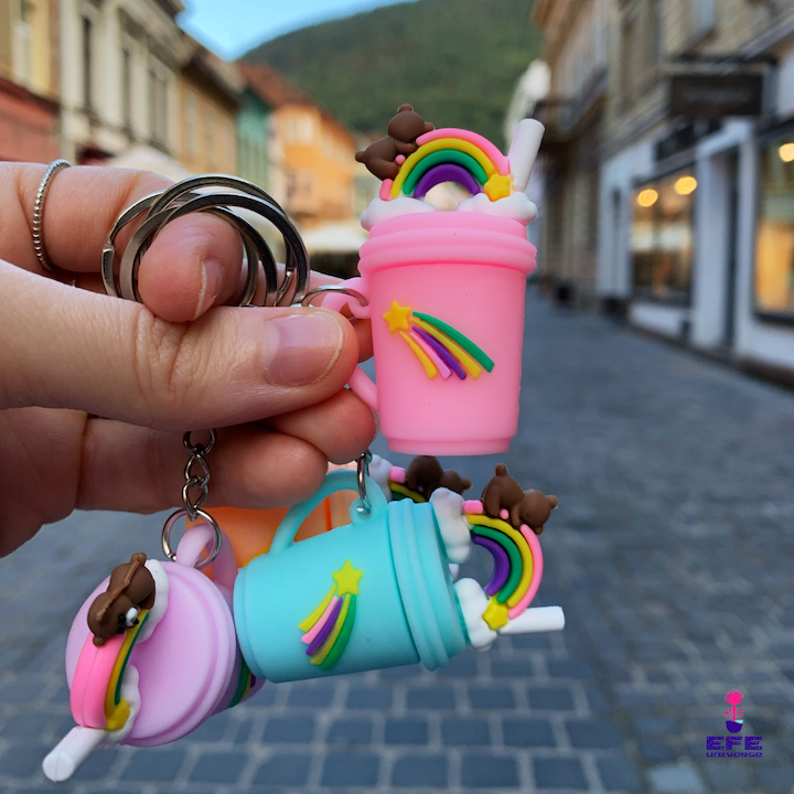Set 30 Brelocuri Bubble Tea Din Silicon Moale, EFE UNIVERSE, Model 3D Cu Tapioca Stilizata, Model Curcubeu, Diverse Culori