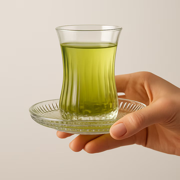 Set de 6 pahare de ceai Pasabahce Elysia cu farfurioare din sticla transparenta, volum 170 ml, design elegant si rezistent, potrivit pentru ceai, cafea sau espresso