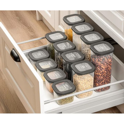 Set 9 Recipiente alimentare patrat, (3x550ml 3x1200ml 3x1750mm) CRALEX®, Antracit Inchis, Depozitare etansa, Economisire spatiu si organizare perfecta