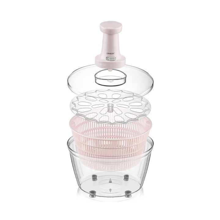 Centrifuga pentru salata, 5L, CRALEX Verdera, BPA Free, Spalare si Uscare Rapida, Roz