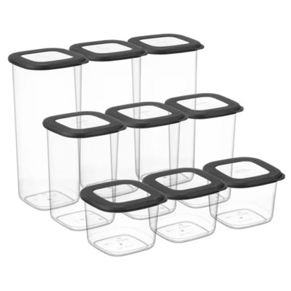 Set 9 Recipiente alimentare patrat, (3x550ml 3x1200ml 3x1750mm) CRALEX®, Antracit Inchis, Depozitare etansa, Economisire spatiu si organizare perfecta