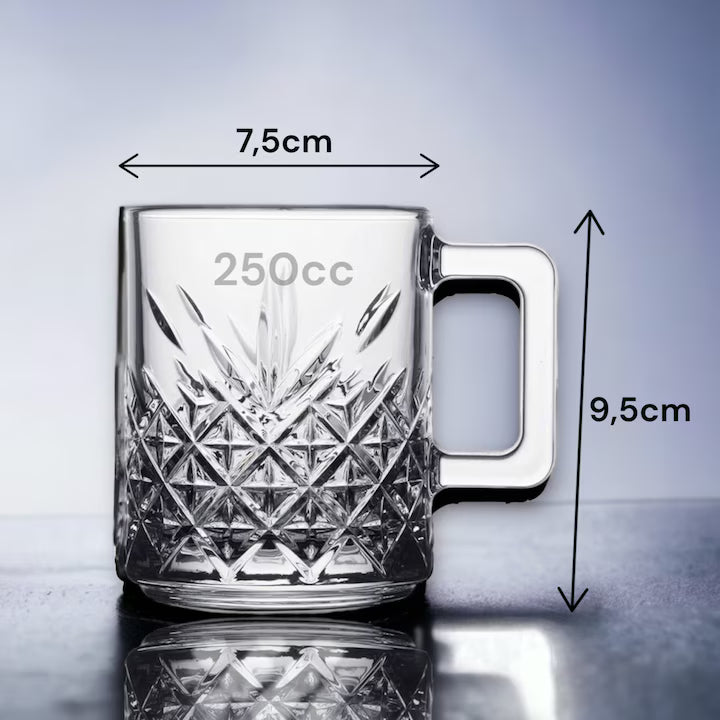 Set de 2 Cani cu Maner Timeless, Pasabahce, Design Cristal, ideal pentru Bauturi Calde si Reci, 315ml