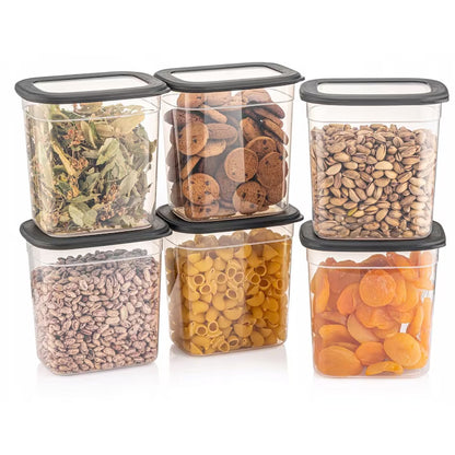 Set 6 Recipiente pentru Depozitarea Alimentelor, CRALEX Tosca 2L, Stivuibile, Fara BPA, Antracit