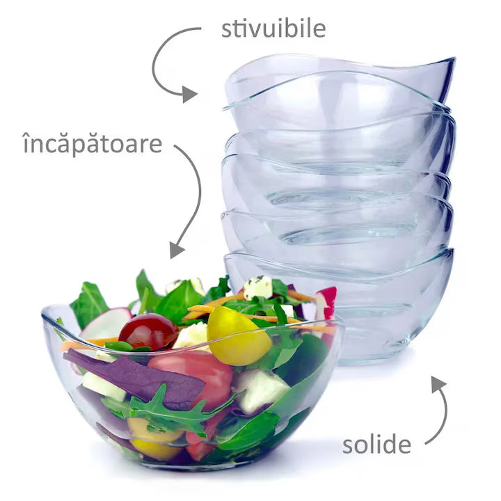 Set 6 Boluri Vira Din Sticla Transparenta, Capacitate 310 Ml, Potrivite Pentru Supe, Sosuri, Salate, Fructe, Deserturi Sau Mic Dejun, Design Elegant Si Versatil, Compatibile Cu Masina De Spalat Vase, Cuptorul Cu Microunde Si Utilizare La Cuptor