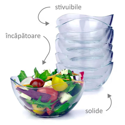 Set 6 Boluri Vira Din Sticla Transparenta, Capacitate 310 Ml, Potrivite Pentru Supe, Sosuri, Salate, Fructe, Deserturi Sau Mic Dejun, Design Elegant Si Versatil, Compatibile Cu Masina De Spalat Vase, Cuptorul Cu Microunde Si Utilizare La Cuptor