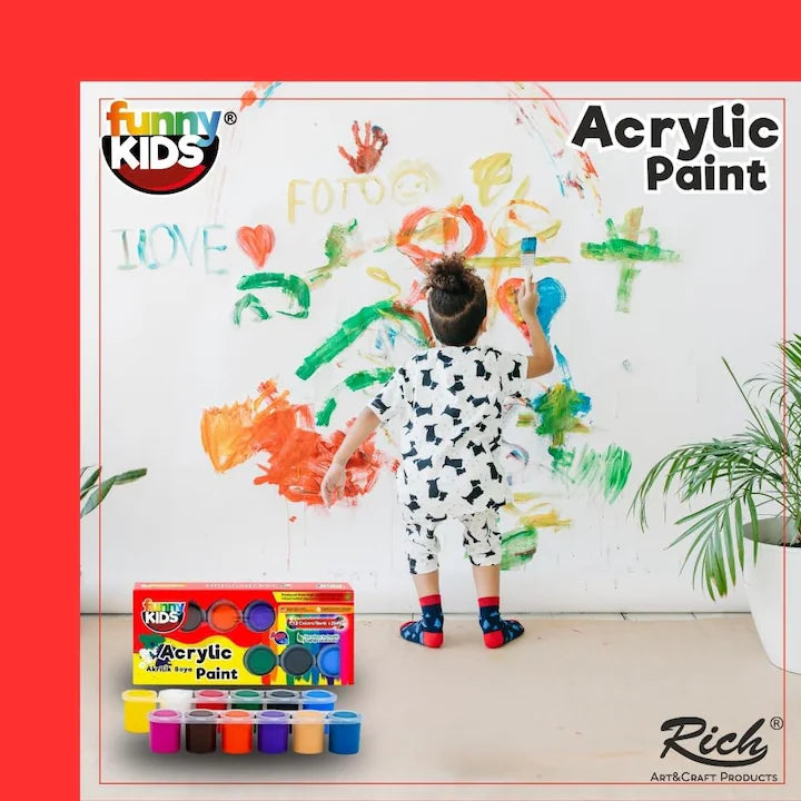 Set 12 Culori Acrilice de Pictura pentru Copii, Funny Kids, 25 ml, Acrylik Boya