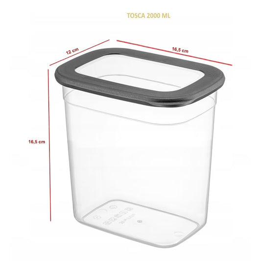 Set 6 Recipiente pentru Depozitarea Alimentelor, CRALEX Tosca 2L, Stivuibile, Fara BPA, Antracit