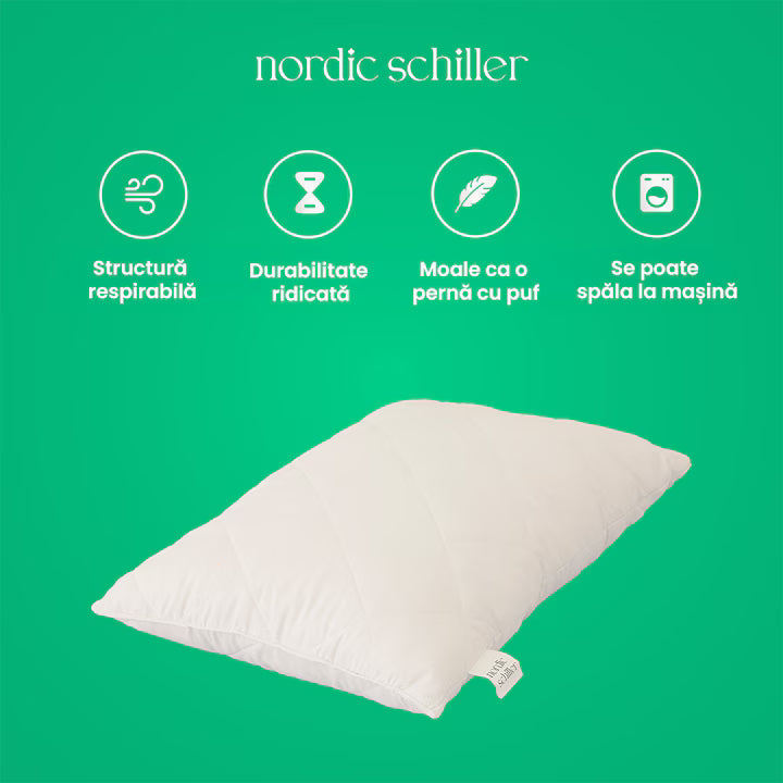 Perna Snow Point Clasica, Nordic Schiller, Din Fibre De Bambus Naturale, Antibacteriana, Respirabila Si Hipoalergenica, Umplutura Din Poliester Moale, Lavabila La 40°C, Culoare Alb Natur, Ideala Pentru Toate Sezoanele