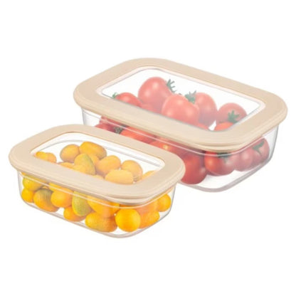 Set 2 Recipiente Alimentare Dreptunghiulare CRALEX® Tosca, Bej, 1x670ml, 1x1200ml, Depozitare etansa, Organizare si Transport Mancare