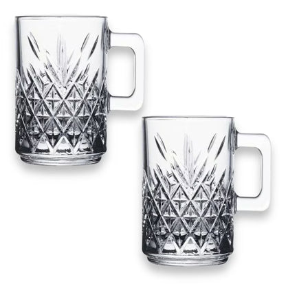 Set de 2 Cani cu Maner Timeless, Pasabahce, Design Cristal, ideal pentru Bauturi Calde si Reci, 315ml